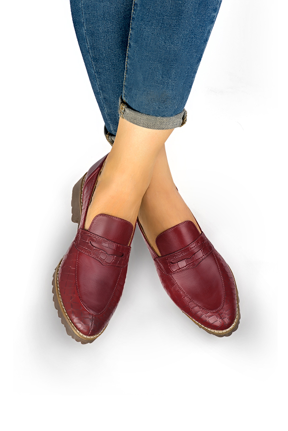 Burgundy red women's casual loafers.. Worn view - Florence KOOIJMAN